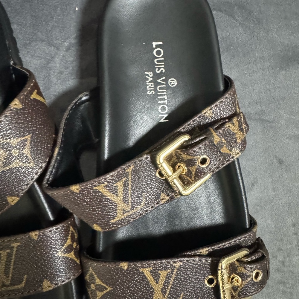 Louis Vuitton Black and Brown Monogram Slides - Picture 3 of 5